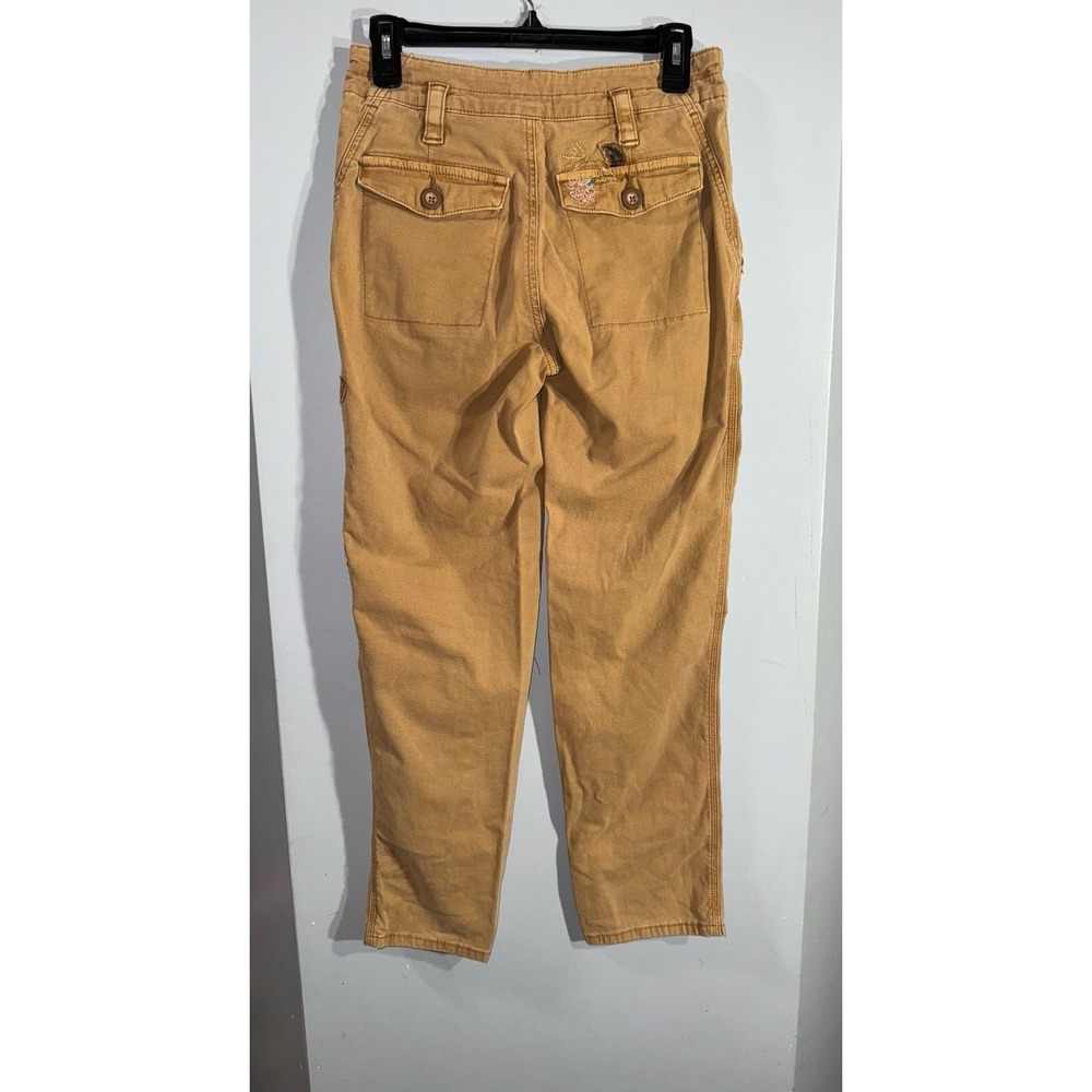 Anthropologie The wanderer embroidered cargo pants tan boho mid rise size 26" - Picture 6 of 12